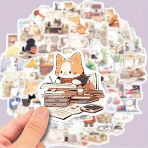 Set of 50 Cute Animals Stickers Doing Laundry Cooking Chores